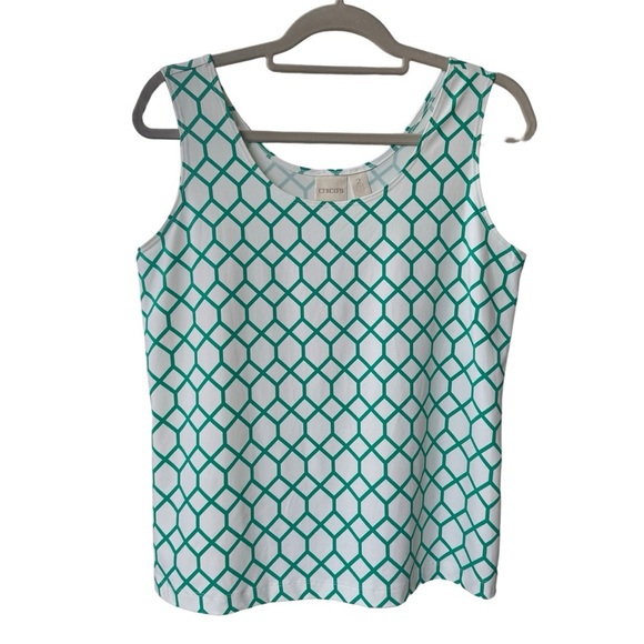 Chico’s Honeycomb white green top size 2 - Picture 2 of 8